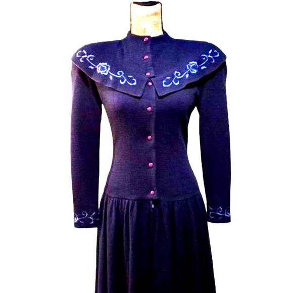 Young Woo Blue Asymmetrical Embroidered Collar Coat Dress XS - Picture 15 of 15